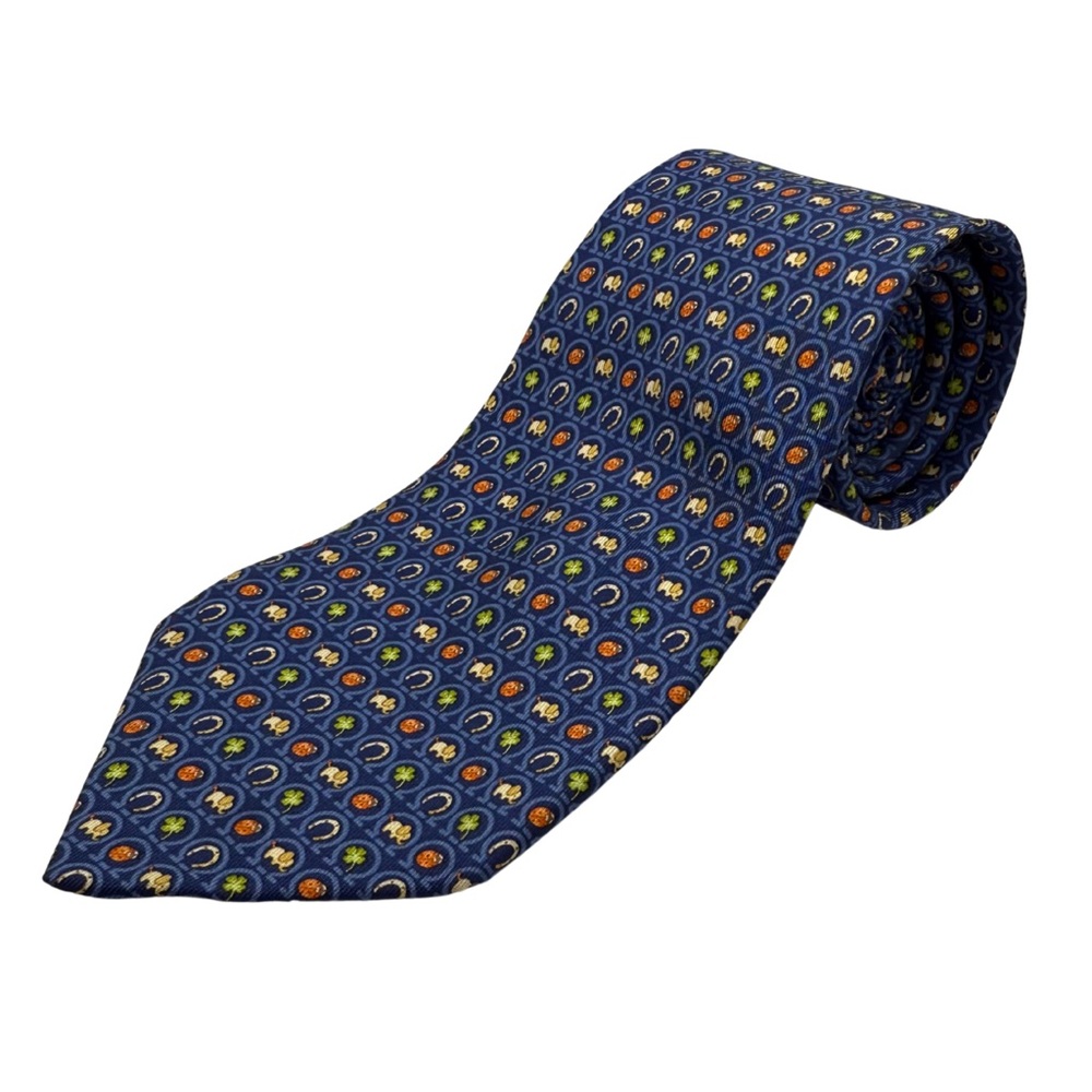 Salvatore Ferragamo Silk Tie – Lucky Charm Print, Navy, Like New